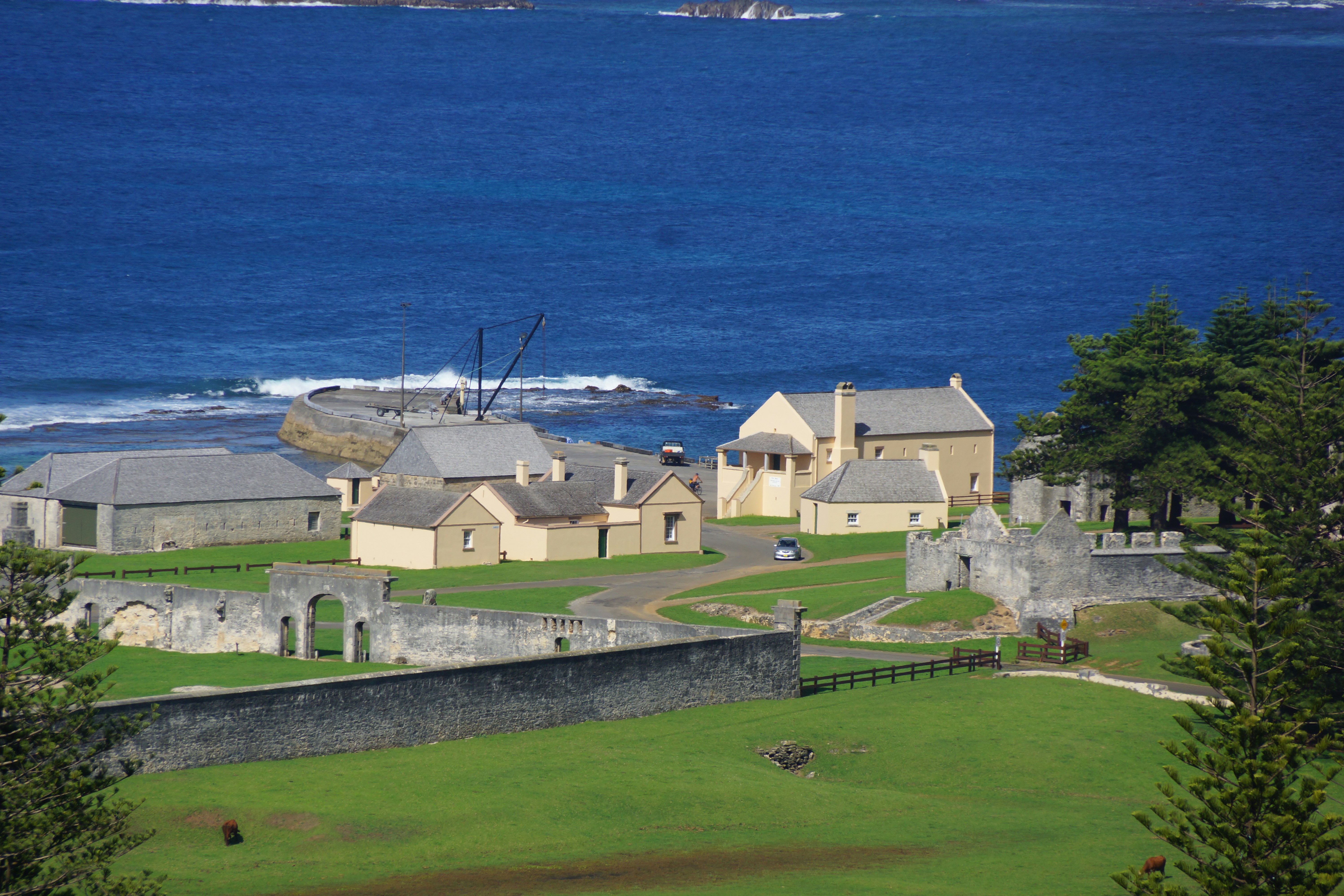 Heritage cottage and village street on Norfolk Island